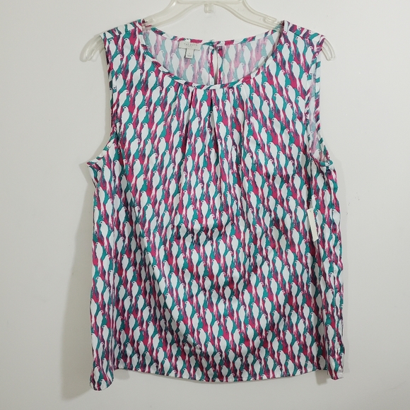 NWT Talbots Parrot Tropical Bird Novelty Print Sleeveless Blouse Colorful Large - Picture 8 of 9